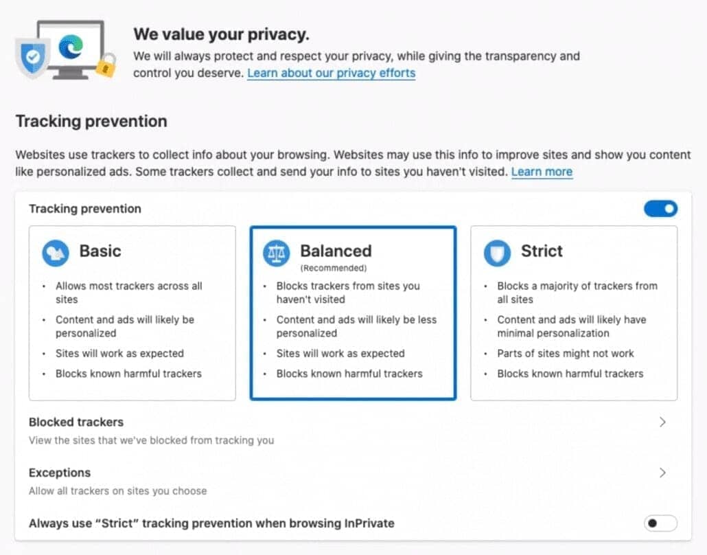 img 7251 Screenshot of the privacy settings of the microsoft edge browser