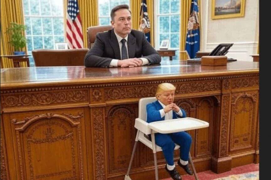 img 9035 Billionaires in the trump administration elon musk as president with donald trump in a high chair