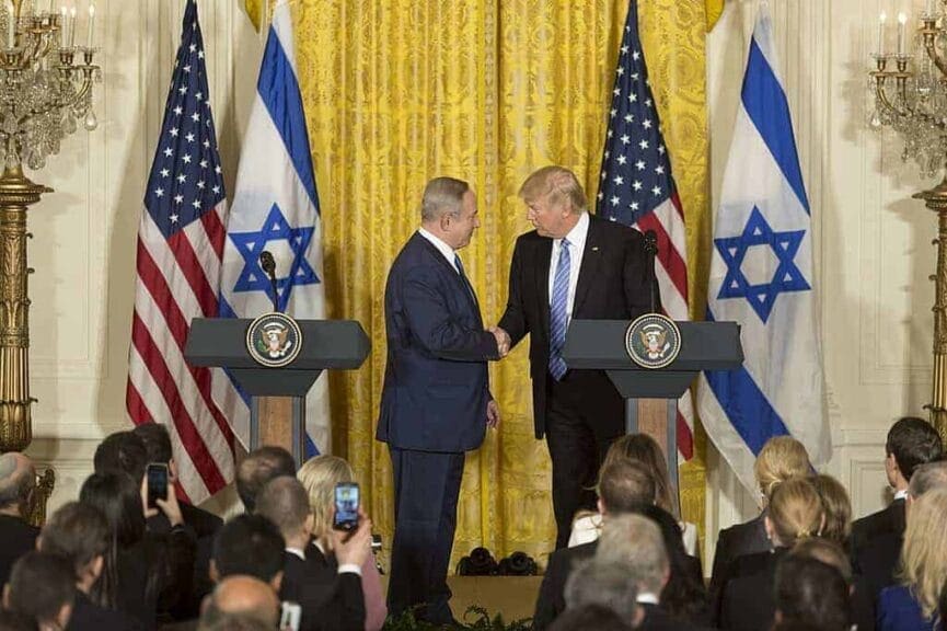 trump netanyahu handshake War with iran. President trump and benjamin netanyahu shake hands during a white house press conference.