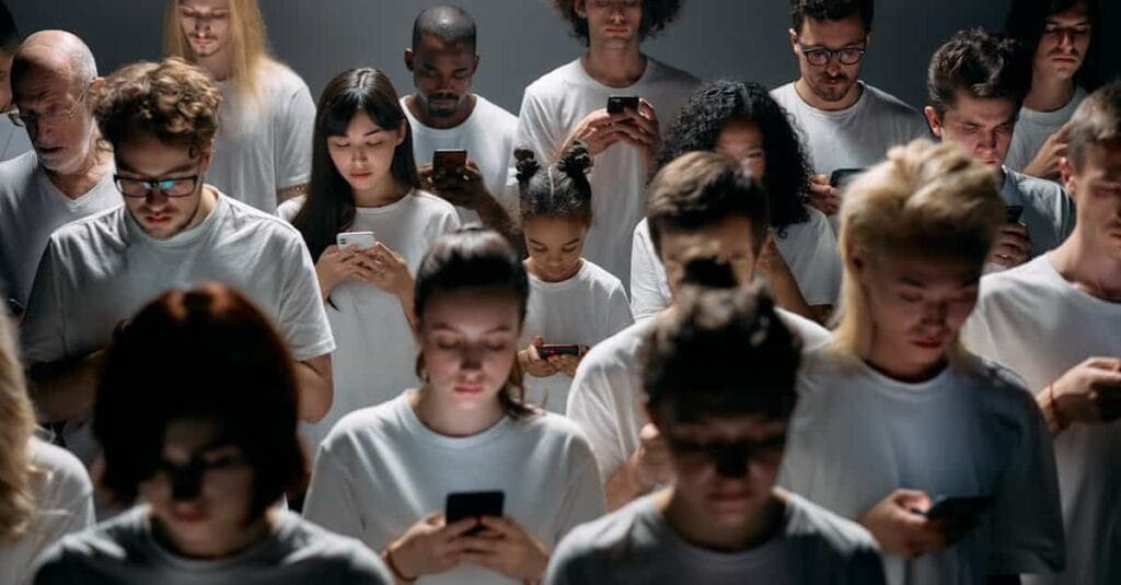 pexels photo 8088495 8088495 Add moments occur more often thanks to social media. A diverse crowd of people using smartphones, highlighting modern social connections and isolation.