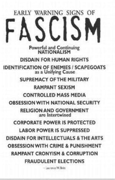fascist warning signs List of warning signs of a fascist
