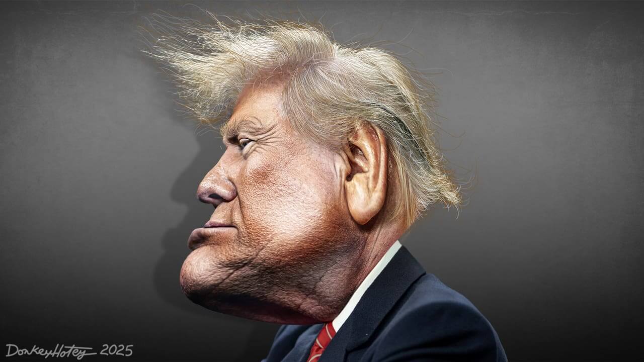 Voter suppression caricature of donald trump looking to the side