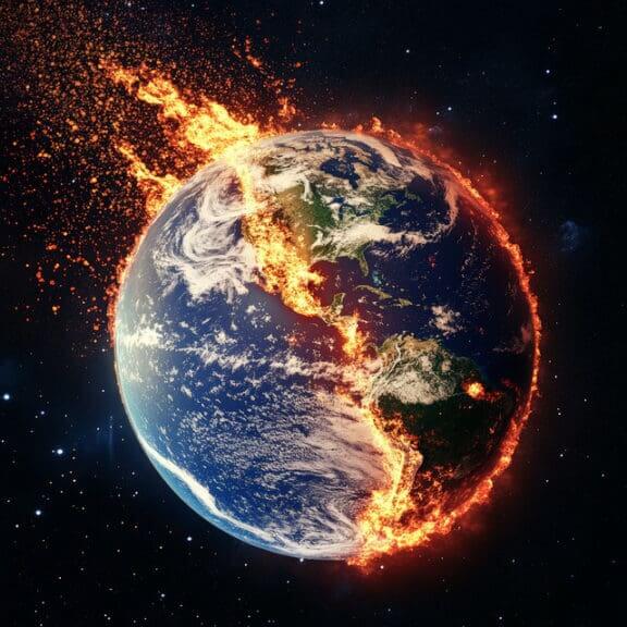 Ai generated image of the earth burning up in space. Its an image that comes to fund while reading the 2025 annual climate report