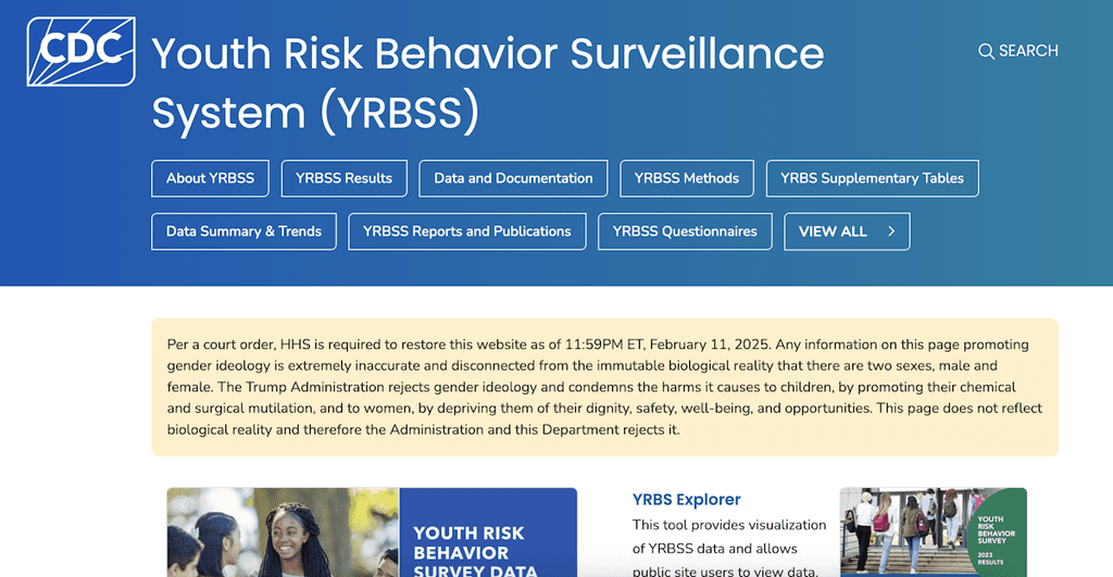 Indication of censorship in a screenshot of the cdc website