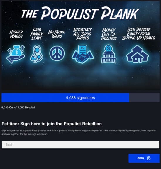 populist plank screenshot Big fugly bill screenshot of the populist plank petition page