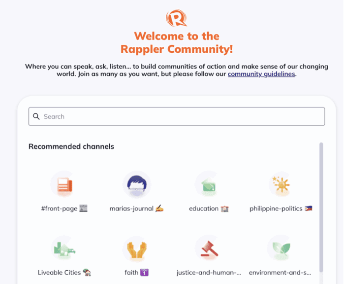 Screenshot of social media community rappler