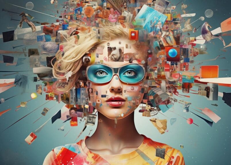 social media woman Ai-generated image of a woman surrounded by social media graphics