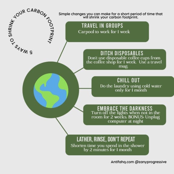 5 ways shrink carbon footprint Infographic with 5 lifestyle changes that will shrink your carbon footprint
