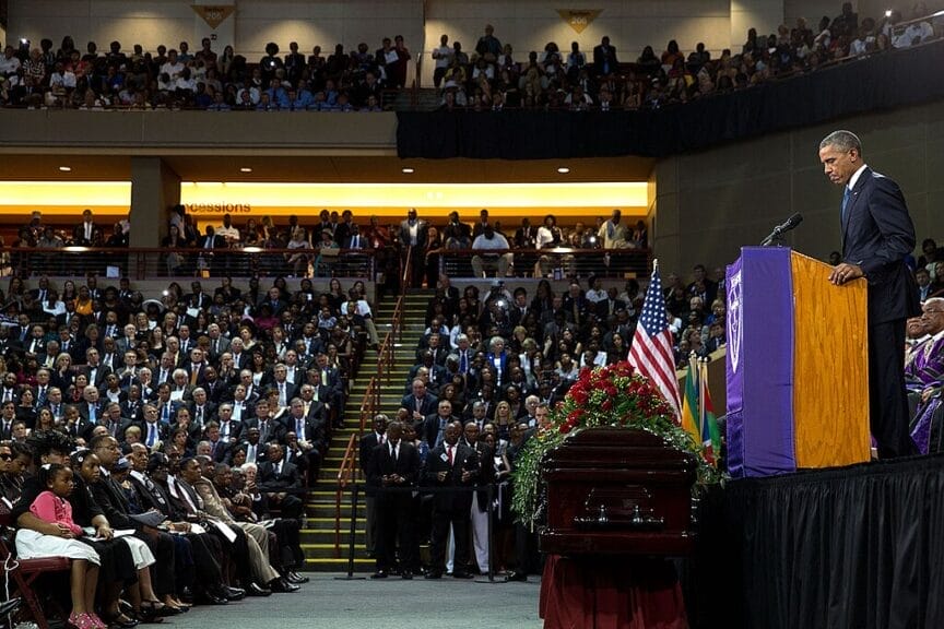 dylann roof shooting President barack obama gives a eulogy at the funeral of one of the victims of far-right extremist violence after dylann roof shot and killed multiple black members of a bible study in a south carolina church.