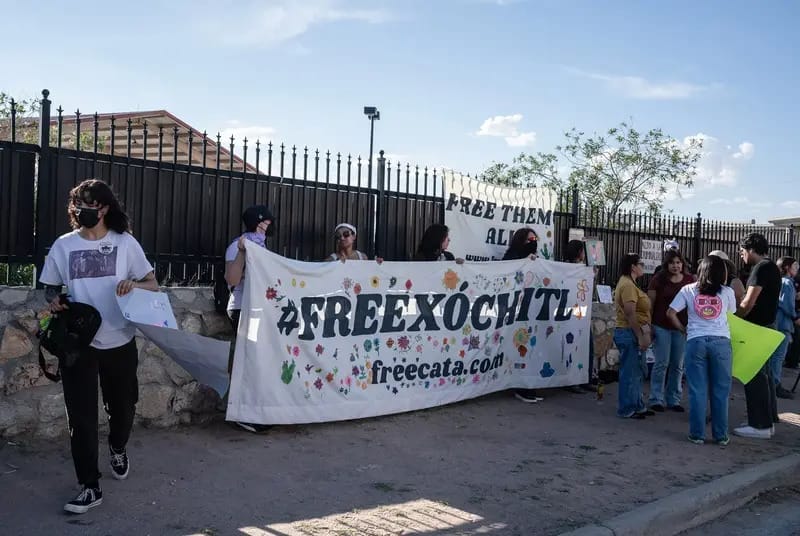 ice detention Protesters rally outside of the el paso detention center for the release of catalina “xochitl” santiago.